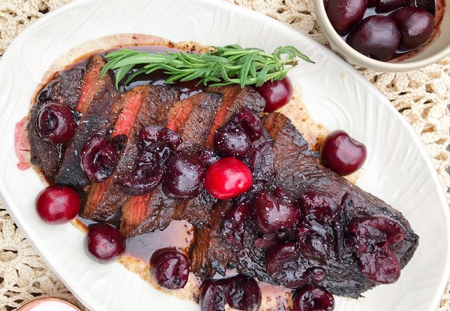 Chocolate Rubbed Sirloin with Red Wine Cherry Sauce 