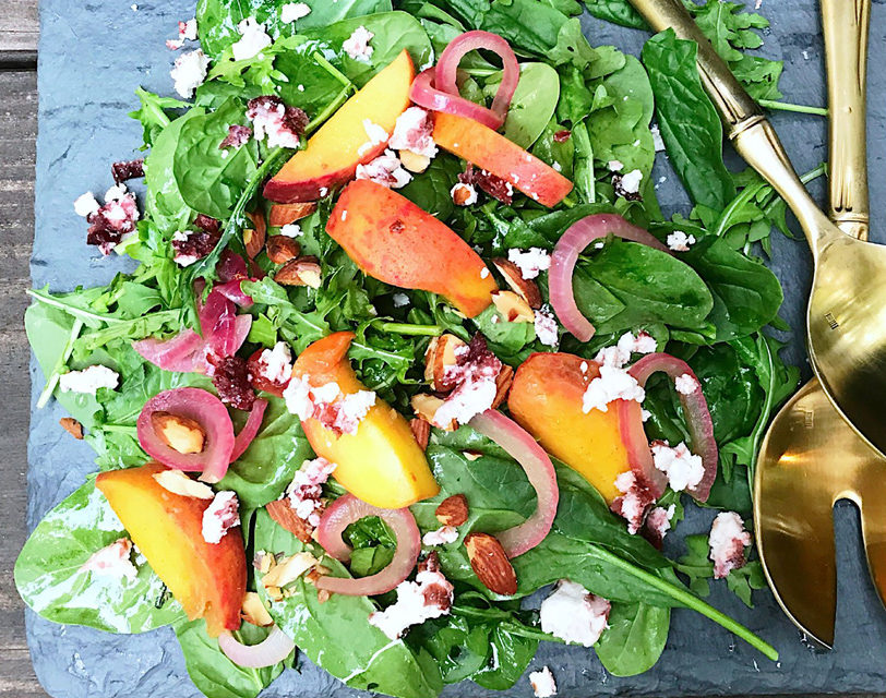 Picked Peach Salad with Smoked Almonds and Cranberry Goat Cheese