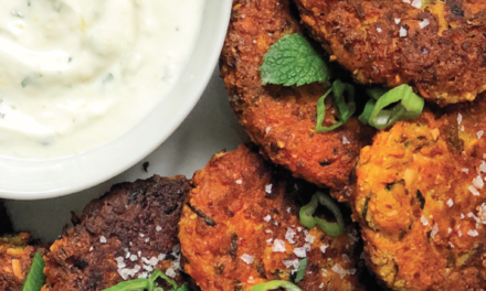 Zucchini and Sweet Potato Fritters with Garlic Sauce