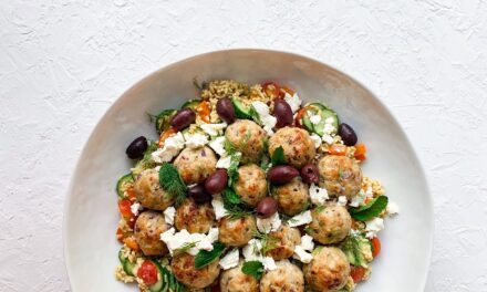 Greek-Inspired Chicken & Zucchini Meatballs with Loaded Rice Salad