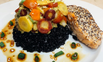 ‘Everything’ Encrusted Salmon Over Black Rice & Avocado Salad