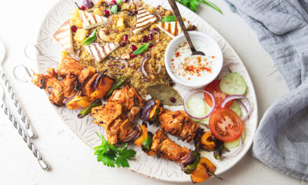 Kashmiri Quinoa Pilaf With Jackfruit Tandoori Skewers