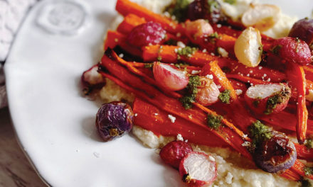 Honey Roasted Root Vegetables, Over Cauliflower Mash