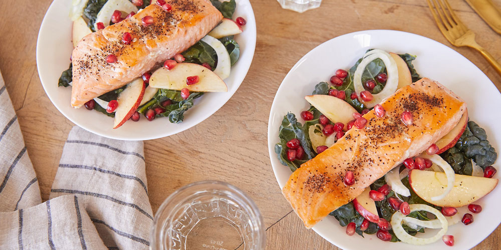 Kale & Salmon Superfood Salad with Fennel & Pomegranate
