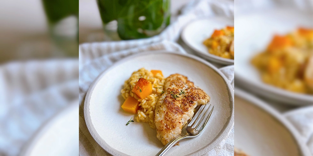 Pan-Seared US Farm Raised Catfish Over Butternut Squash Risotto